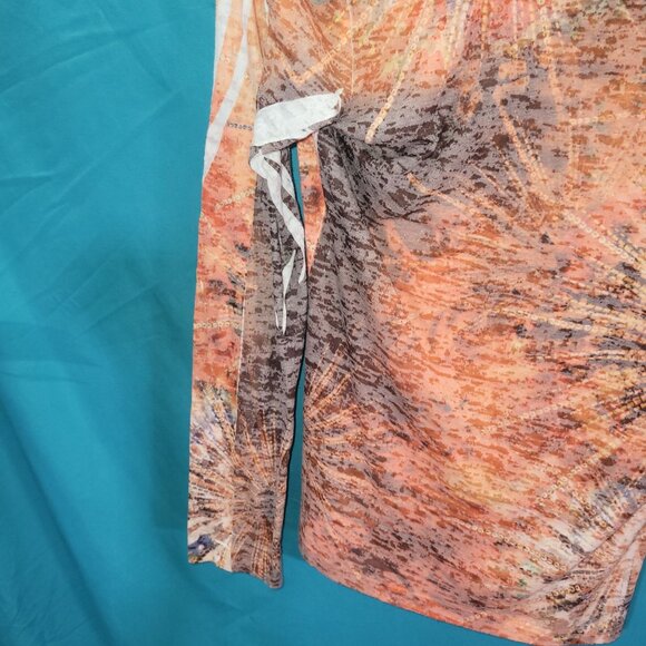 Prana Womens Long Sleeve V-Neck Top Medium Orange/White Abstract Print - Picture 11 of 12